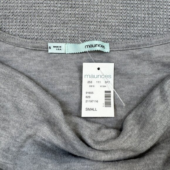 Maurices Womens Sz S Gray Wrap Top Cowl Neck Asymmetrical Fringe Long Sleeve NWT - Picture 8 of 14